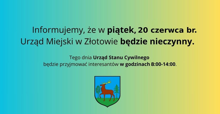 W dniu 20 czerwca 2025 r. Urząd Miejski w Złotowie będzie nieczynny - zdjęcie